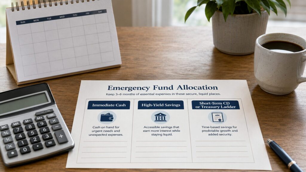 emergency fund cash ladder with checking savings CDs and Treasury bills