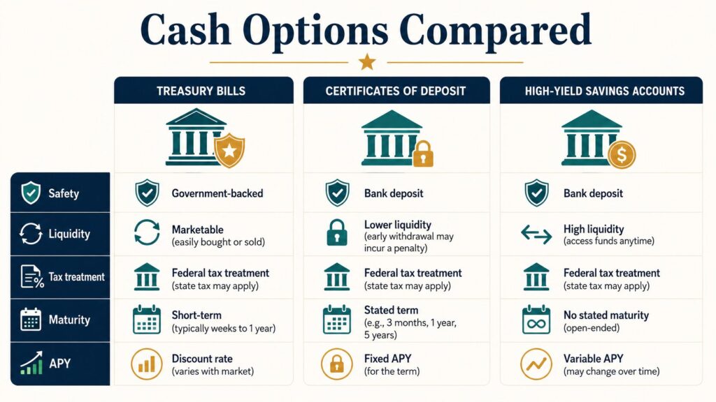 Treasury bills CDs and savings accounts comparison table