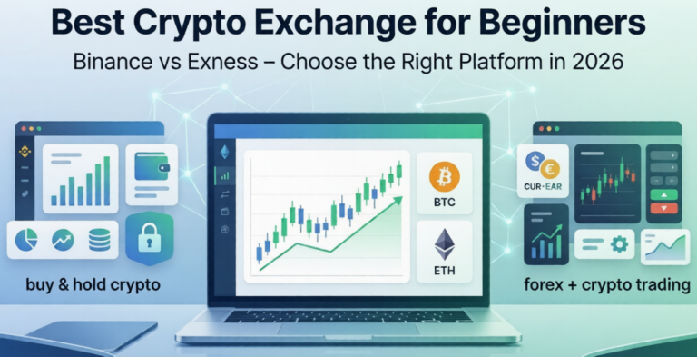 Best Crypto Exchange for Beginners comparing Binance and Exness for crypto trading and investing in 2026